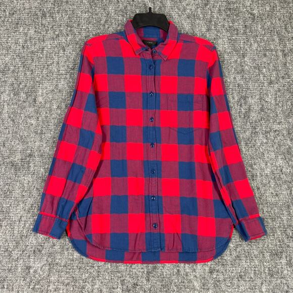 J.Crew Shirt Womens 6 Red Buffalo Plaid Flannel‎ Work Chore Stretch Untucked - Picture 1 of 8